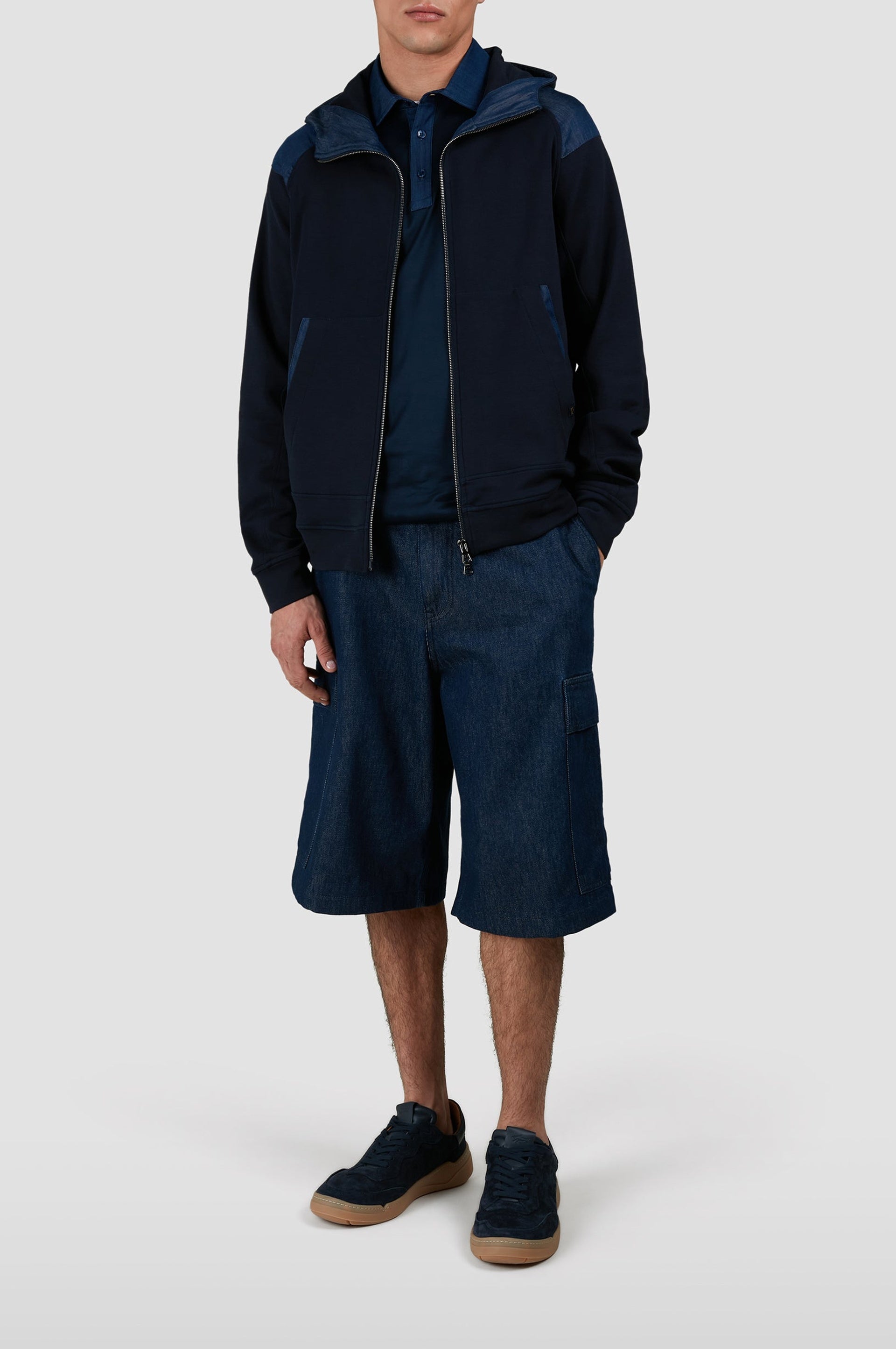 Polo shirt with contrasting collar - Blue chequered