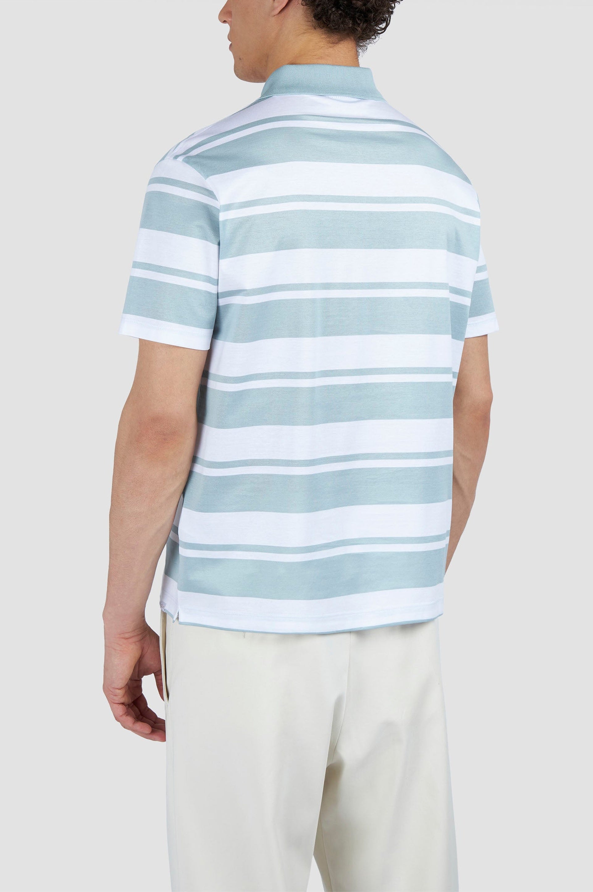 Two-tone striped polo shirt - White & light blue