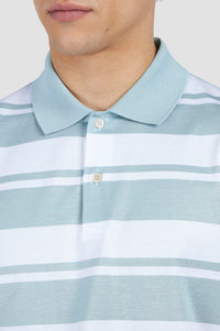 Two-tone striped polo shirt - White & light blue