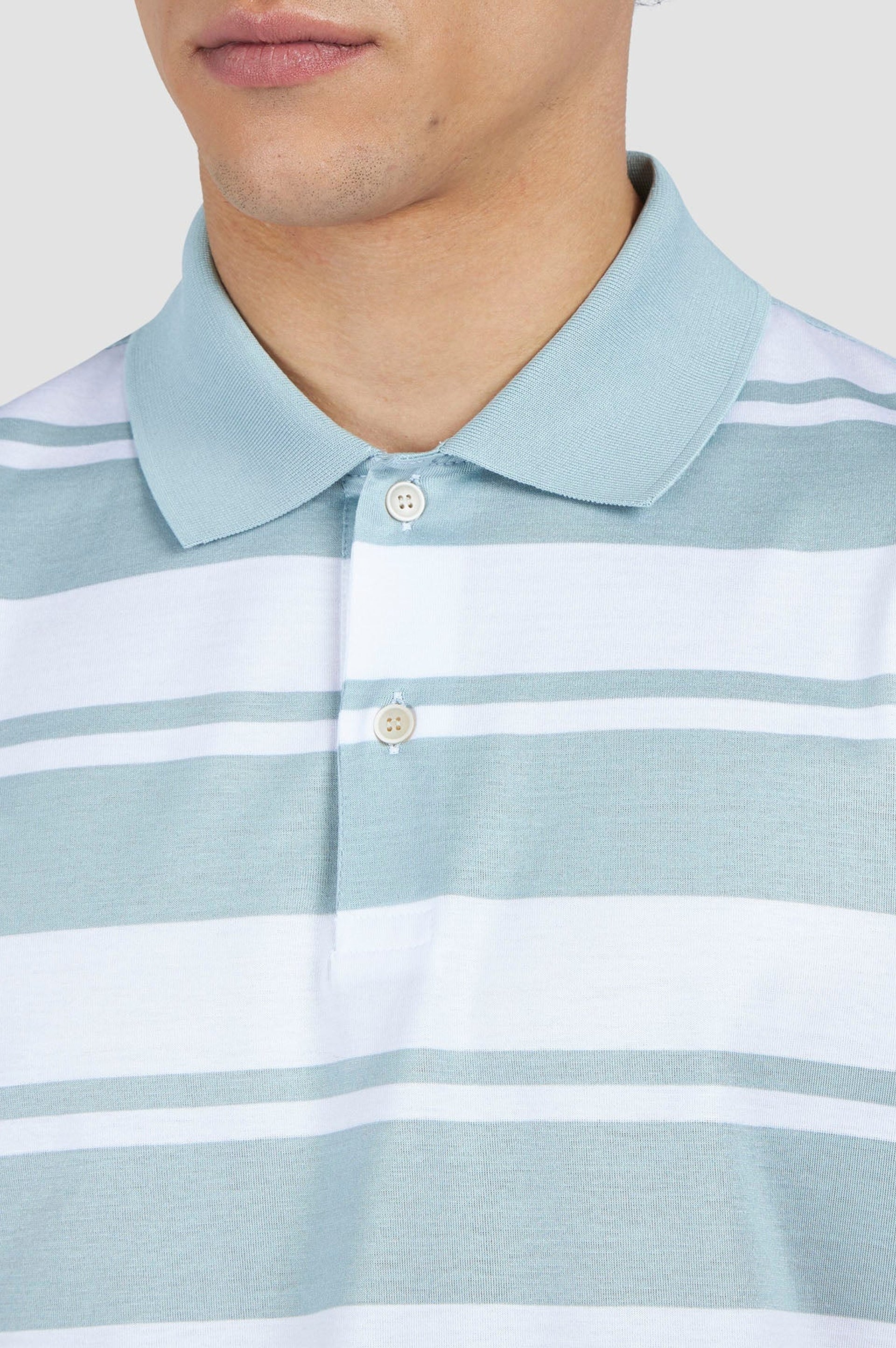 Two-tone striped polo shirt - White & light blue