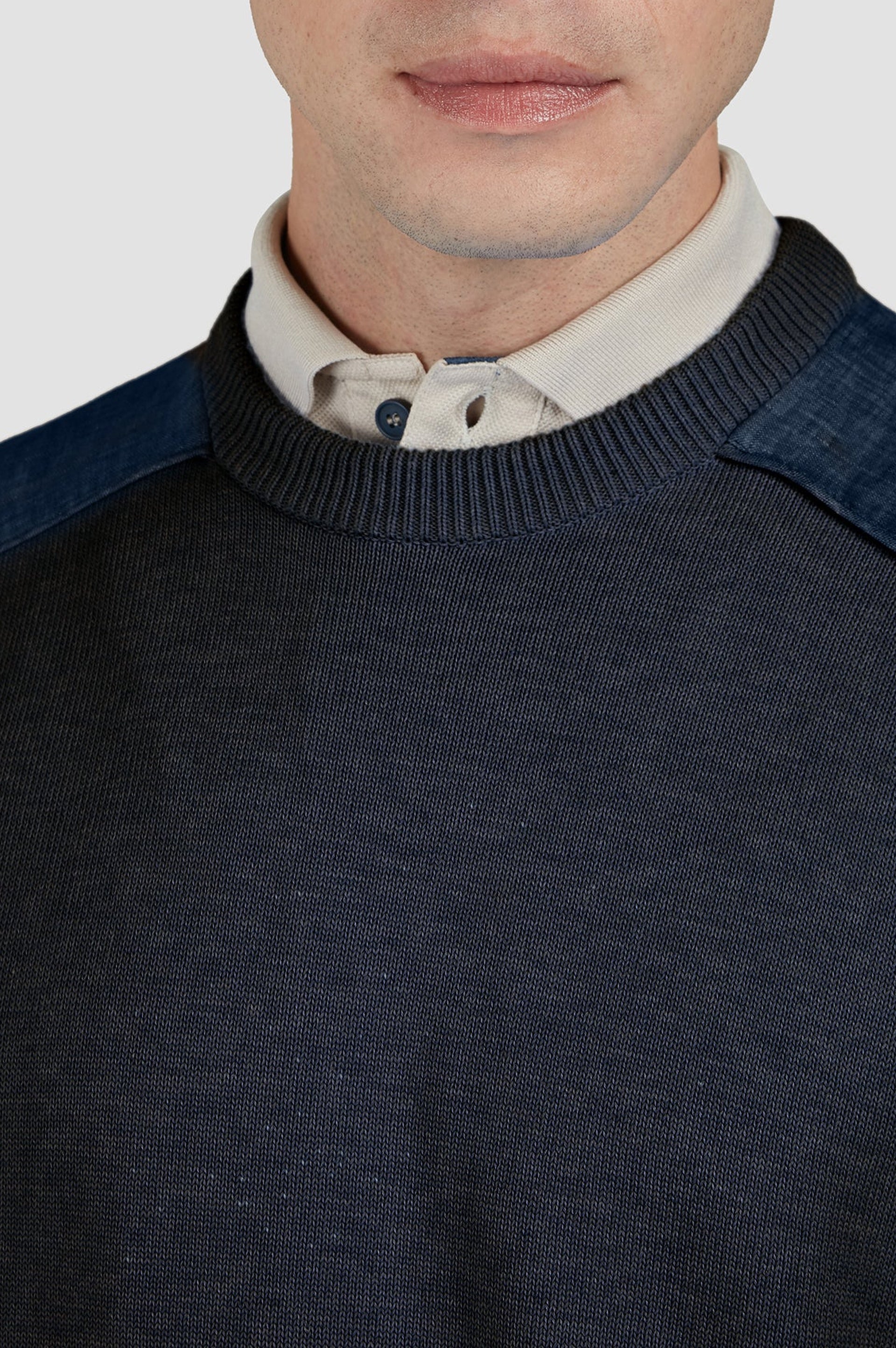 Pull à col rond - Bleu damier