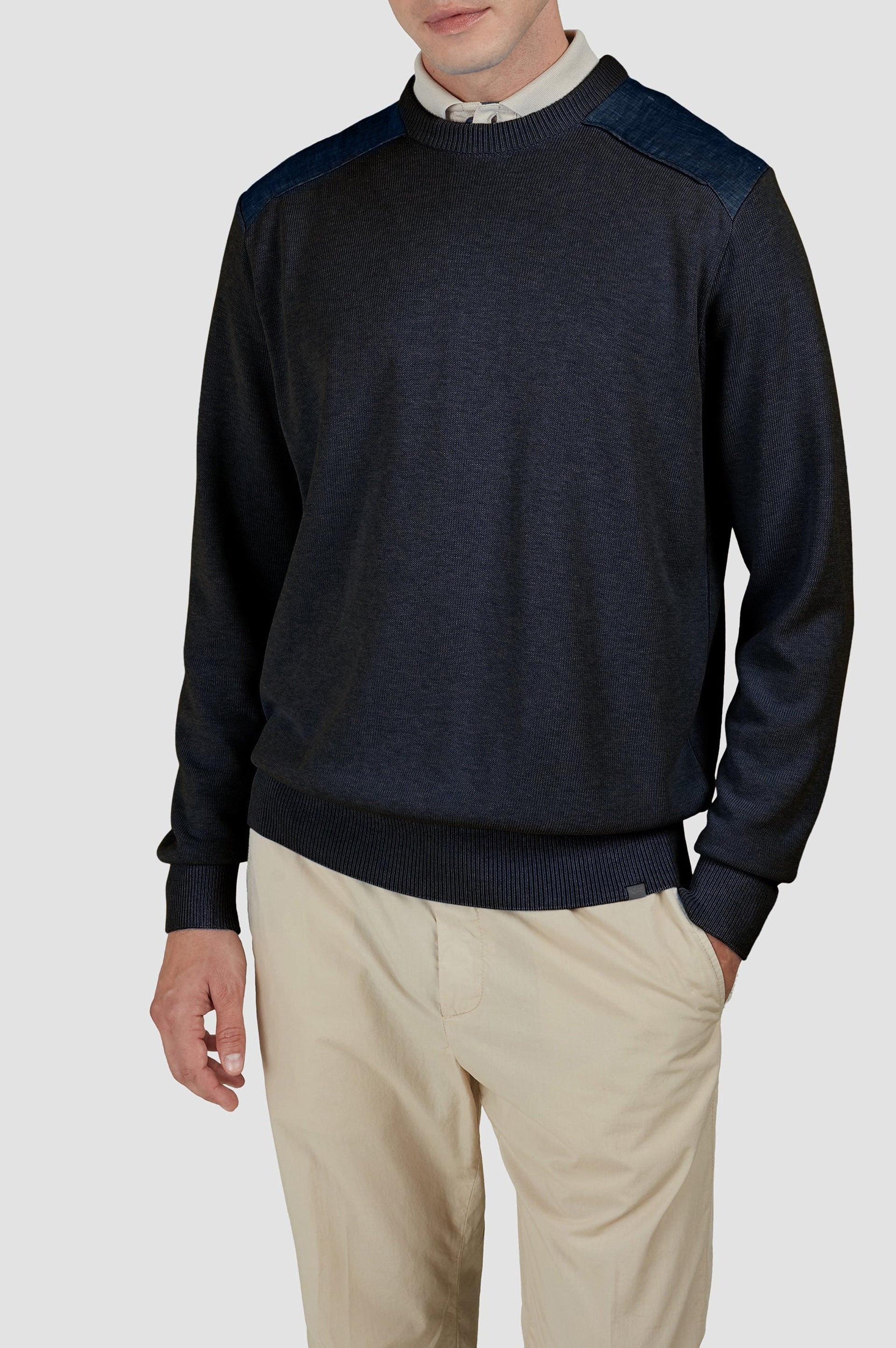 Pull à col rond - Bleu damier