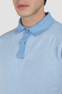Polo en coton et cachemire - Bleu ciel & Crème
