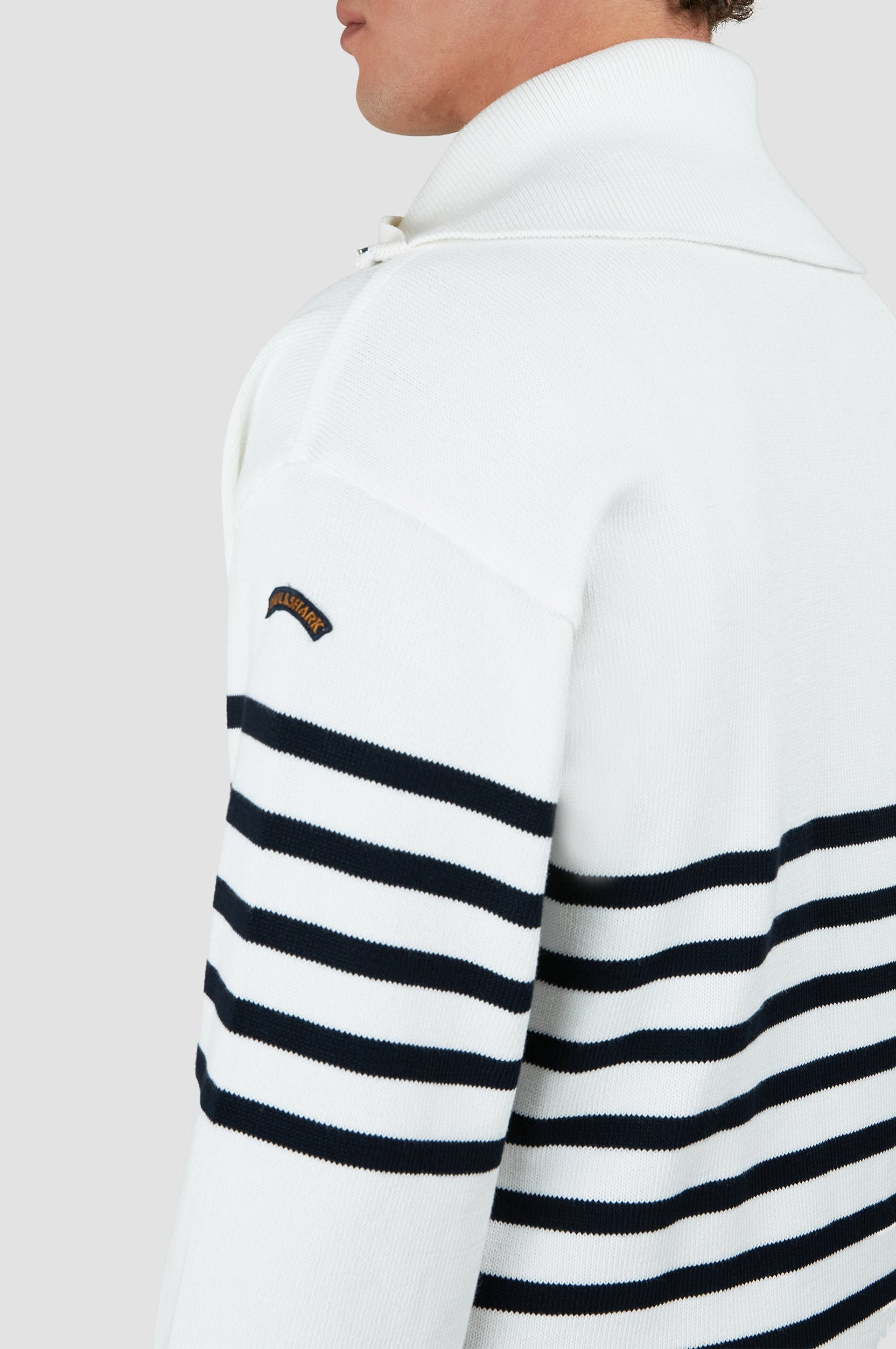 Pull rayé à demi-zip - Blanc & bleu