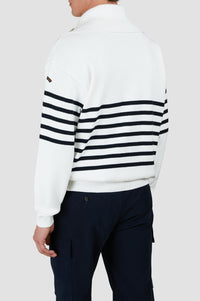 Pull rayé à demi-zip - Blanc & bleu