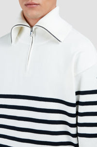 Pull rayé à demi-zip - Blanc & bleu