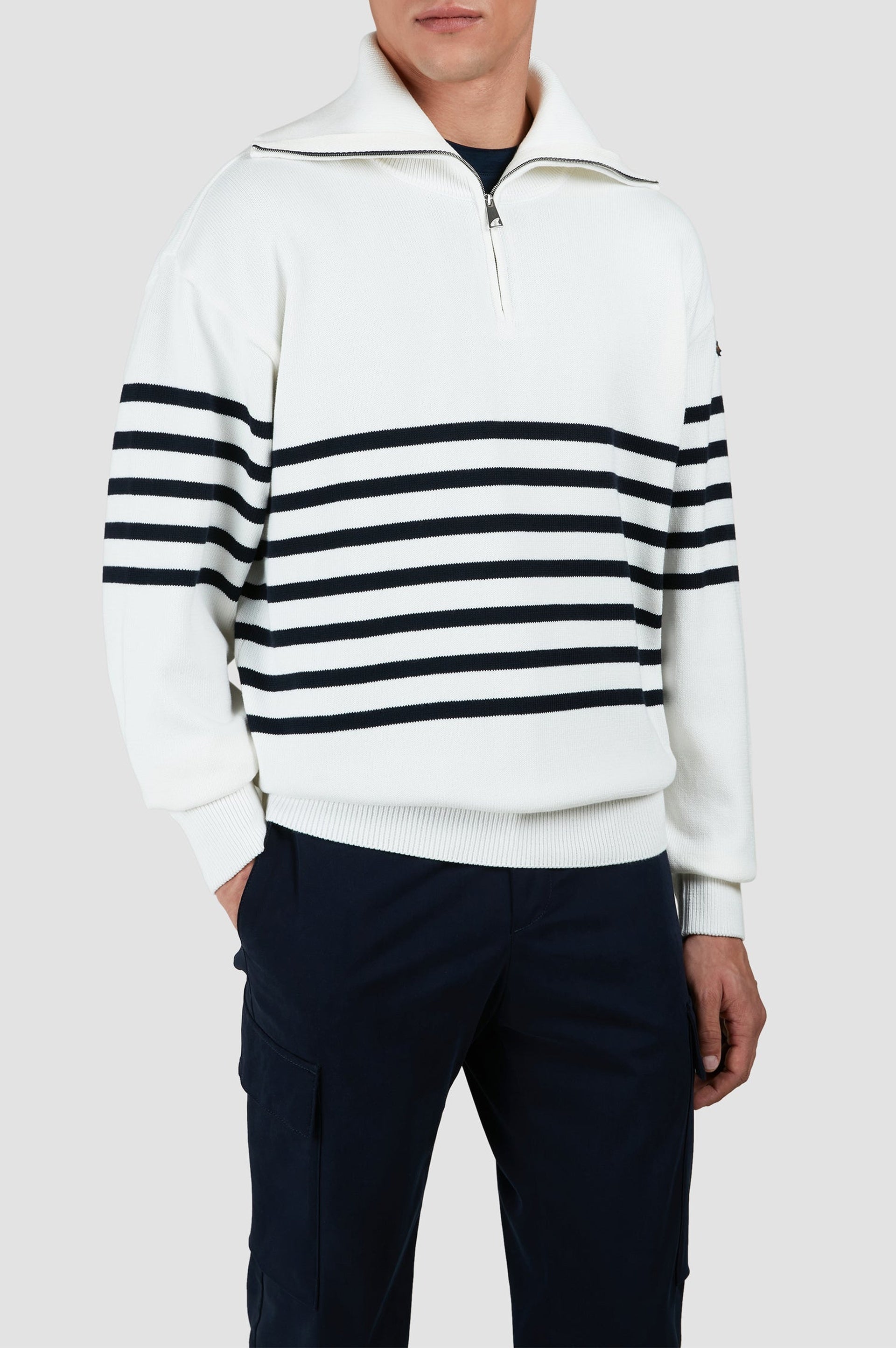 Pull rayé à demi-zip - Blanc & bleu