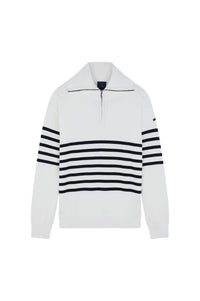 Pull rayé à demi-zip - Blanc & bleu