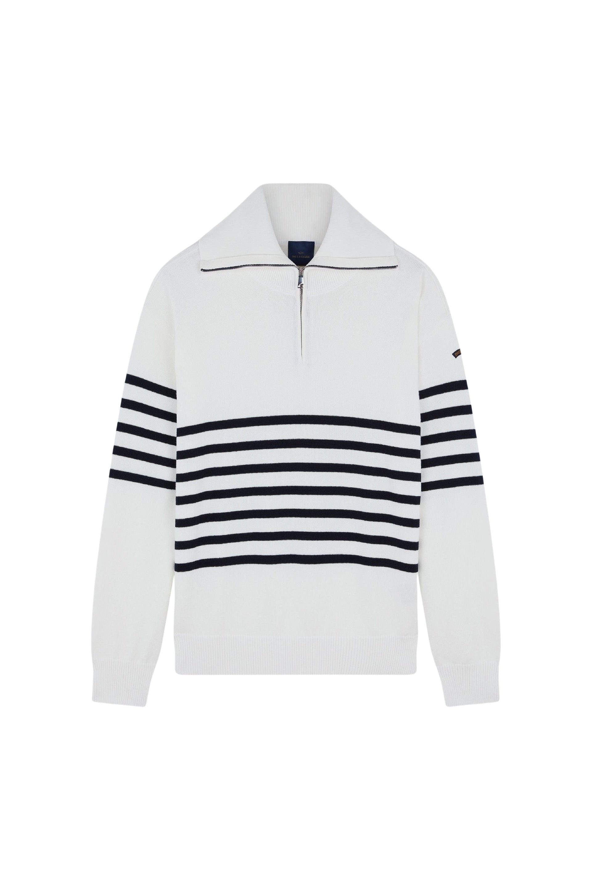Pull rayé à demi-zip - Blanc & bleu