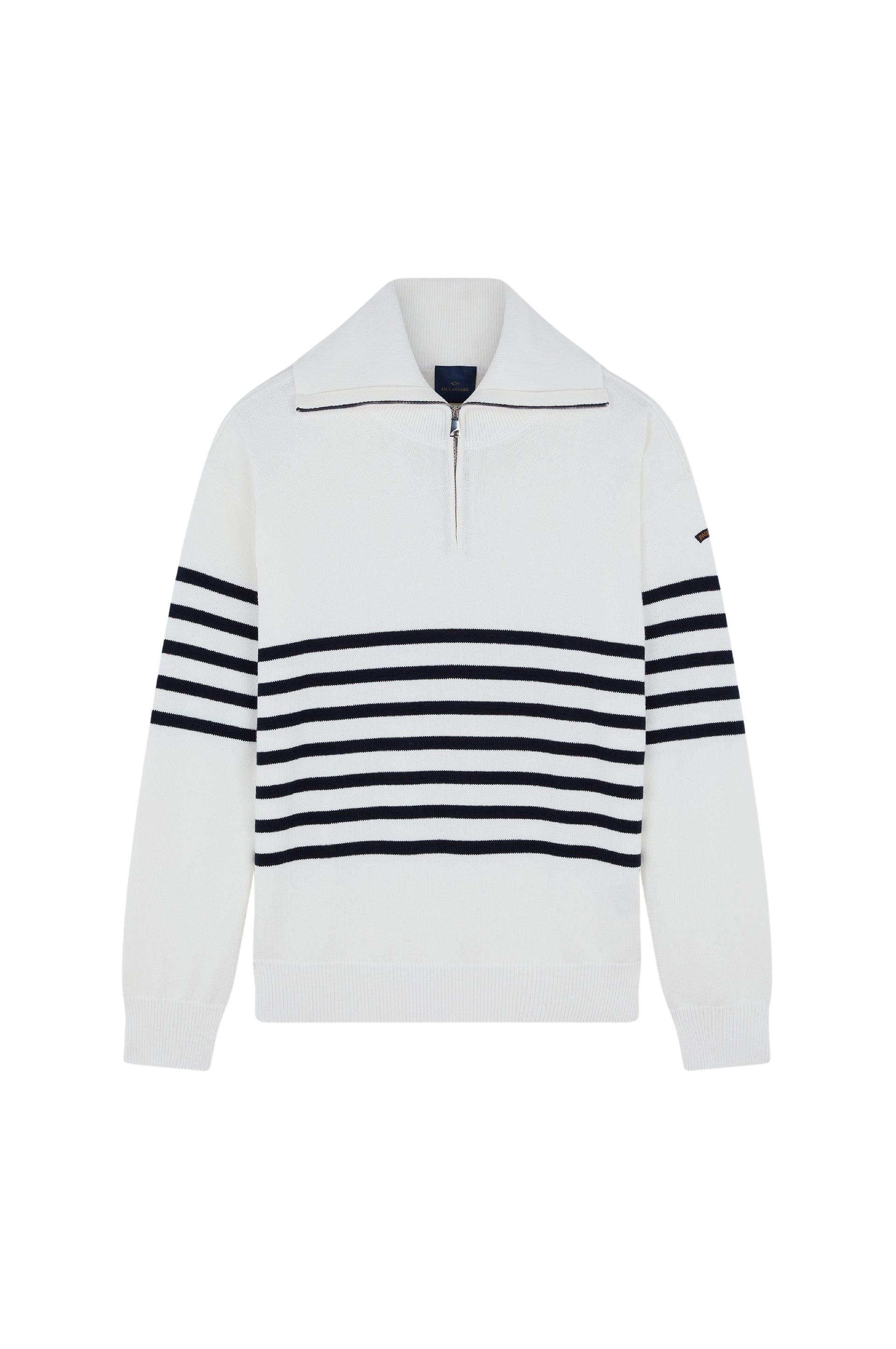 Pull rayé à demi-zip - Bianco & Blu