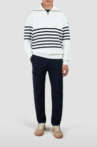 Pull rayé à demi-zip - Blanc & bleu