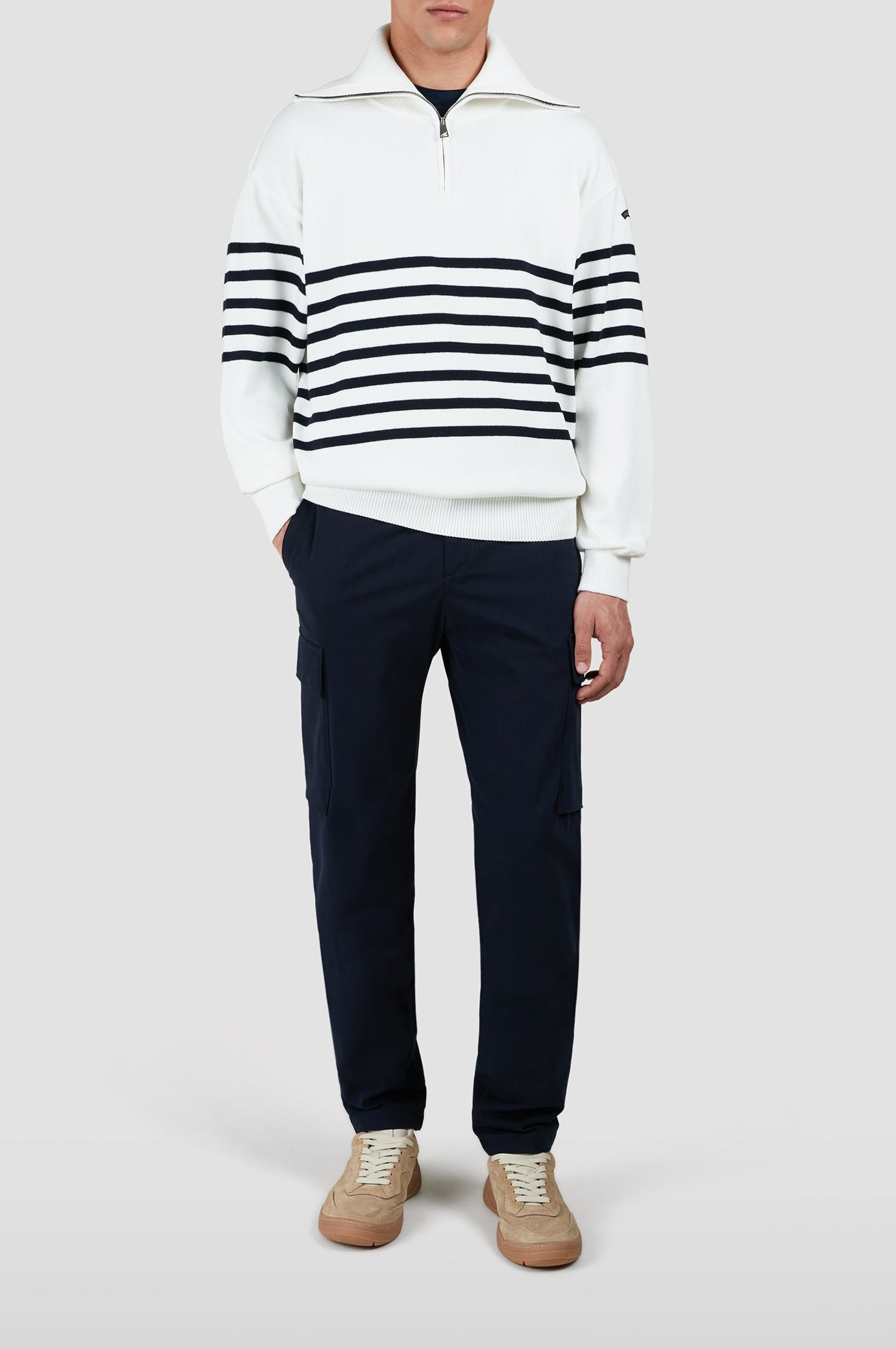 Pull rayé à demi-zip - Blanc & bleu