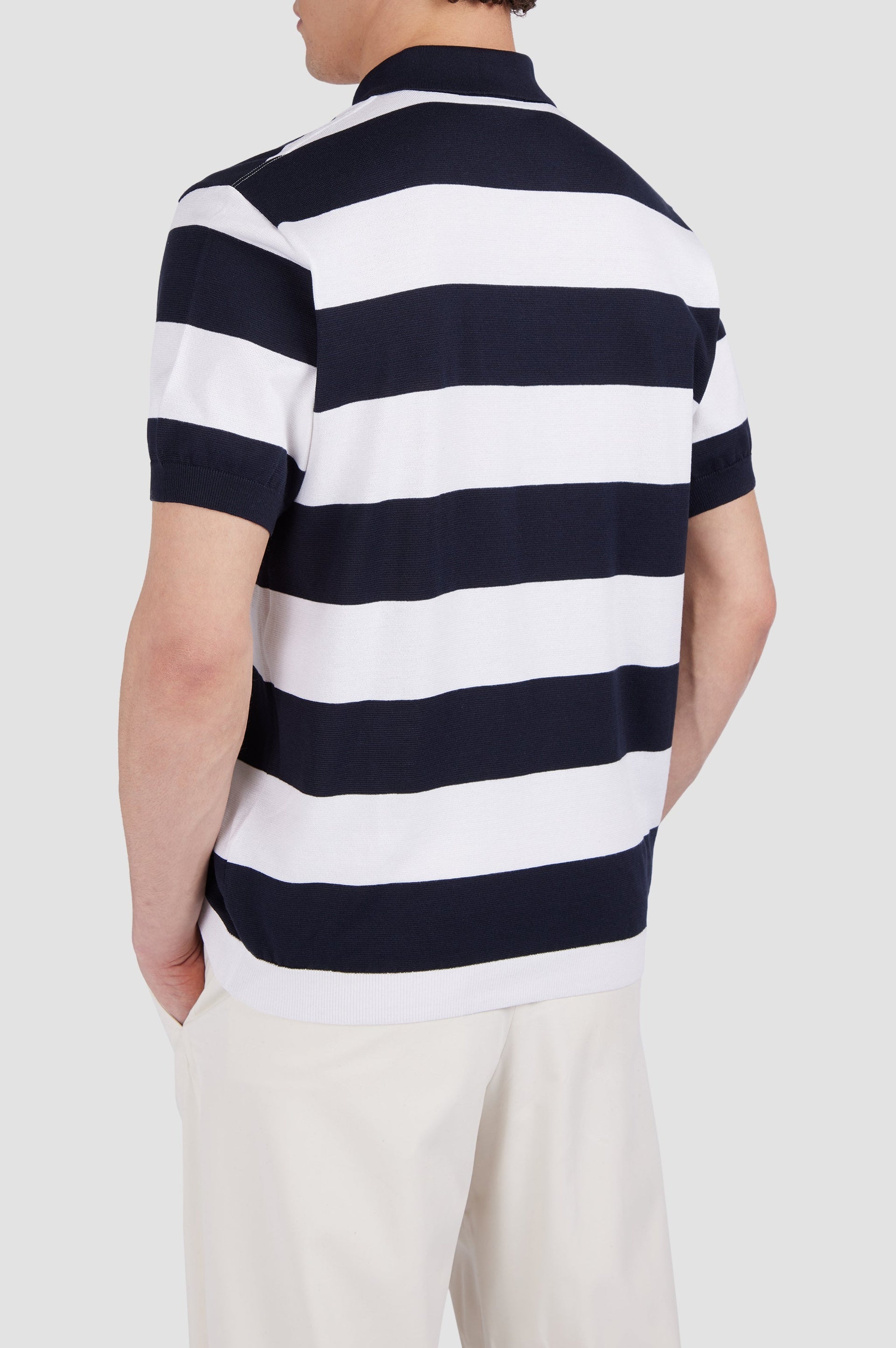 Polo à rayures en soie - Bleu & blanc