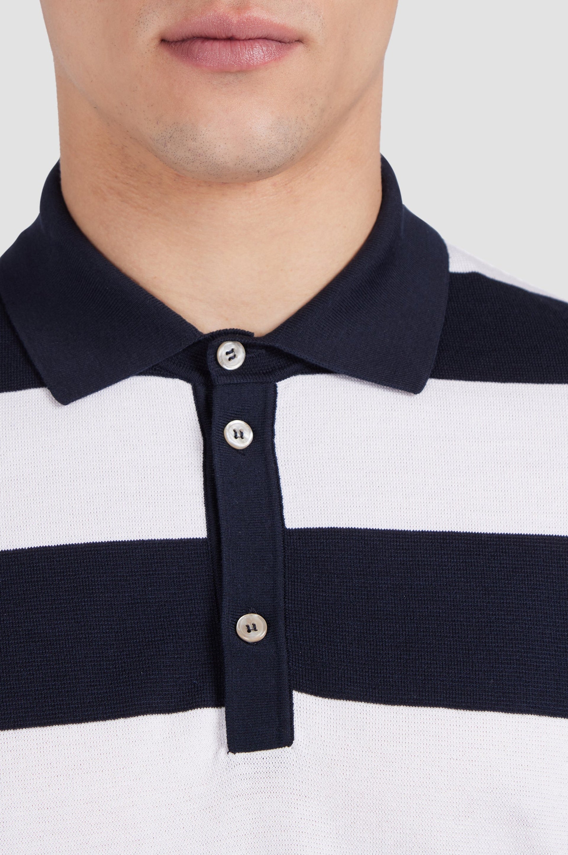 Polo à rayures en soie - Bleu & blanc