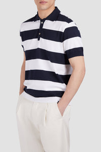 Polo à rayures en soie - Bleu & blanc
