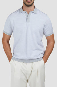 Blended silk polo shirt - White & Grey