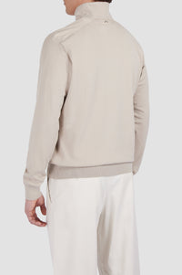 Long-sleeved half-zip jumper - Beige