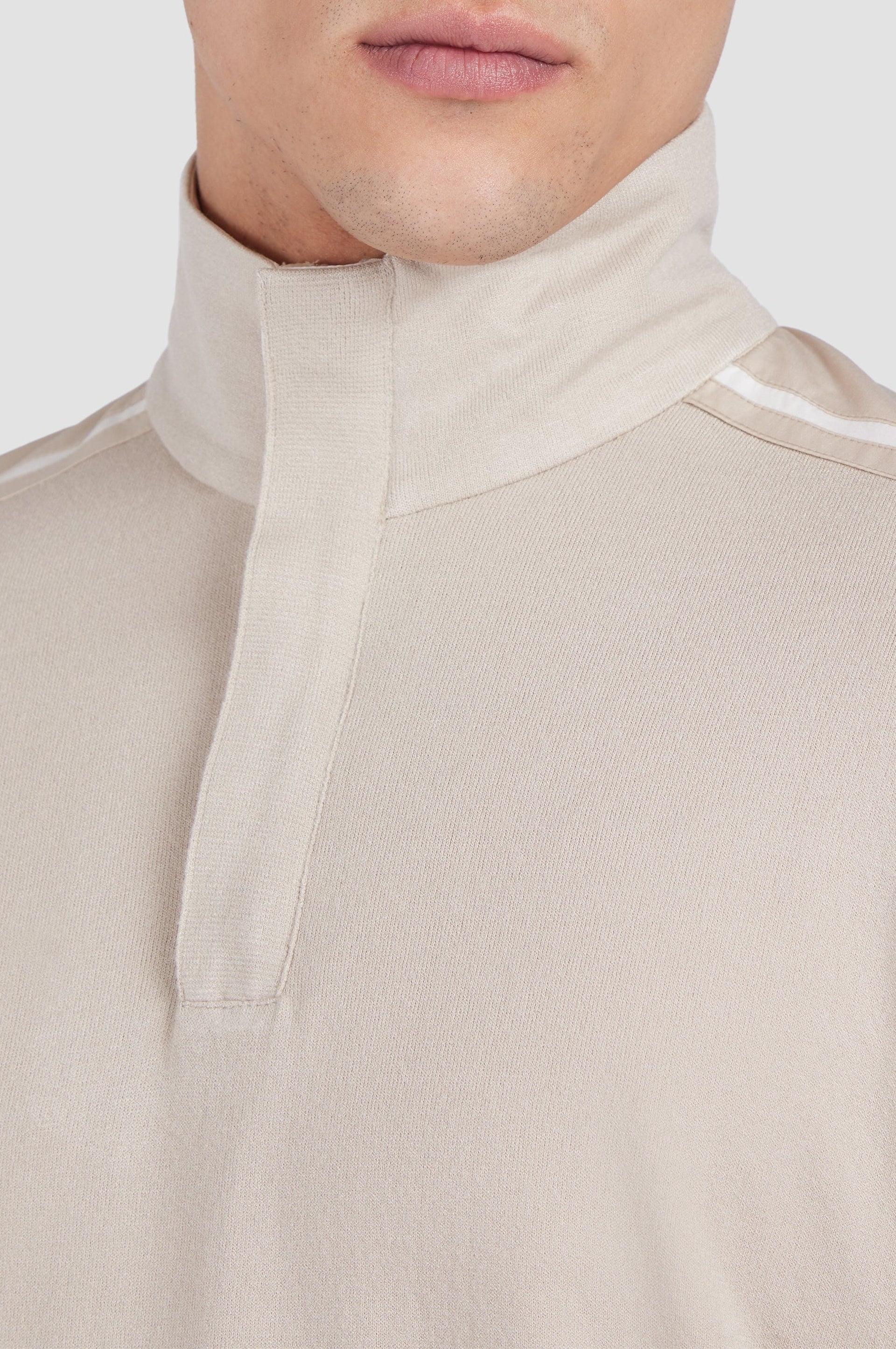 Long-sleeved half-zip jumper - Beige