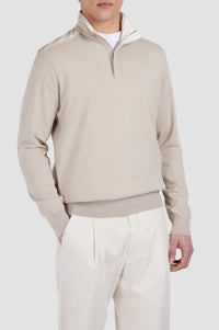 Long-sleeved half-zip jumper - Beige