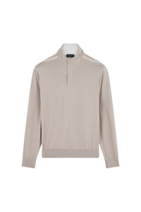 Long-sleeved half-zip jumper - Beige