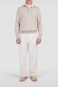 Long-sleeved half-zip jumper - Beige