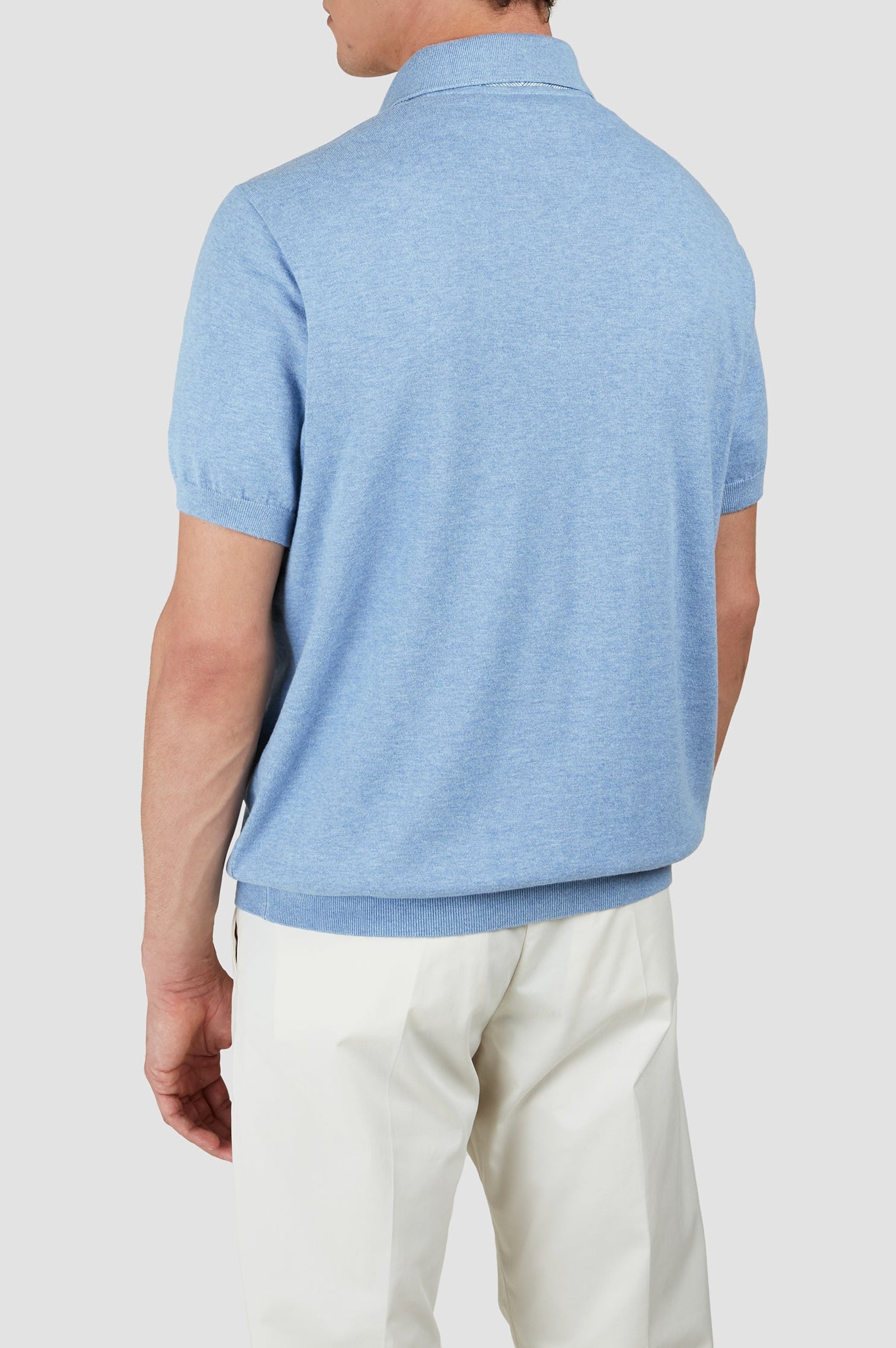 Short-sleeved knitted polo shirt - Aviator blue & tartan