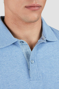 Short-sleeved knitted polo shirt - Aviator blue & tartan