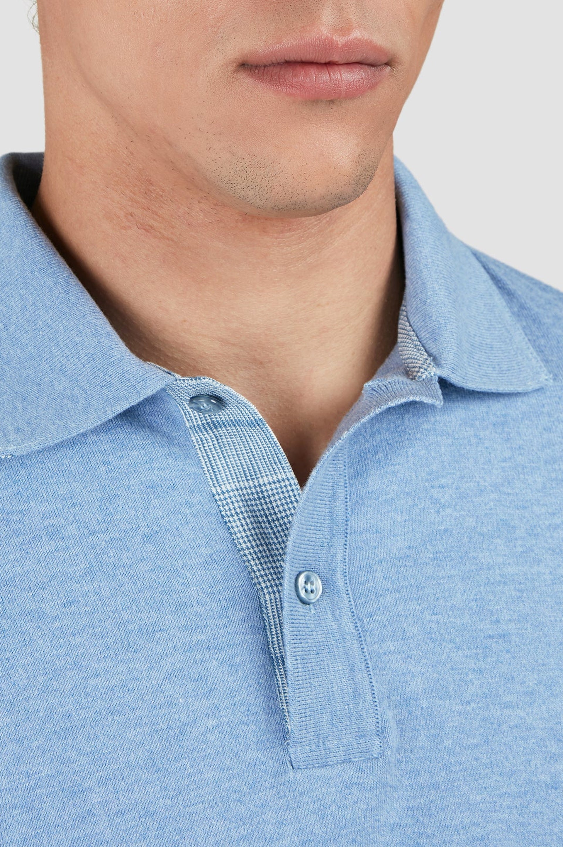 Short-sleeved knitted polo shirt - Aviator blue & tartan