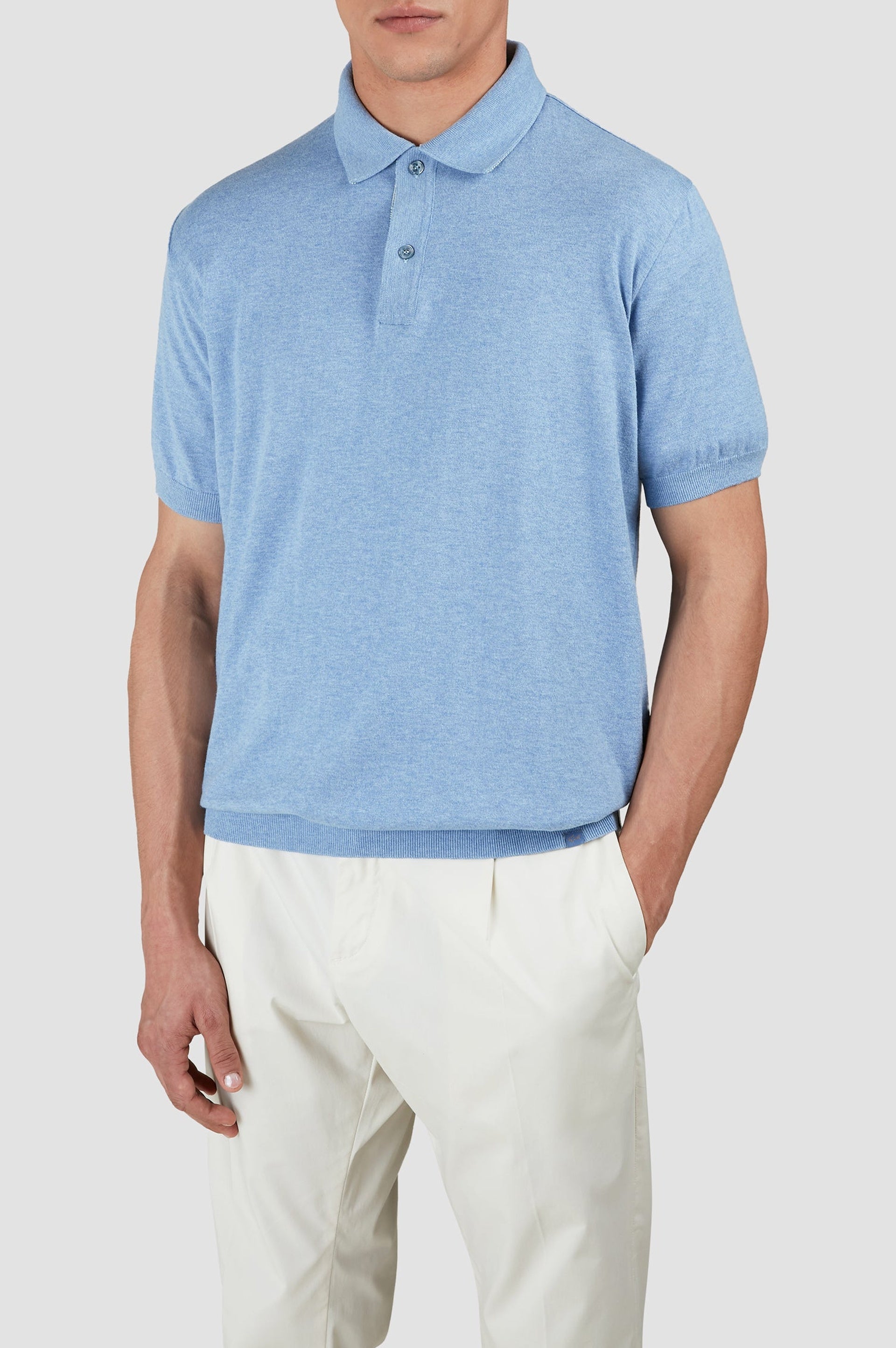 Short-sleeved knitted polo shirt - Aviator blue & tartan