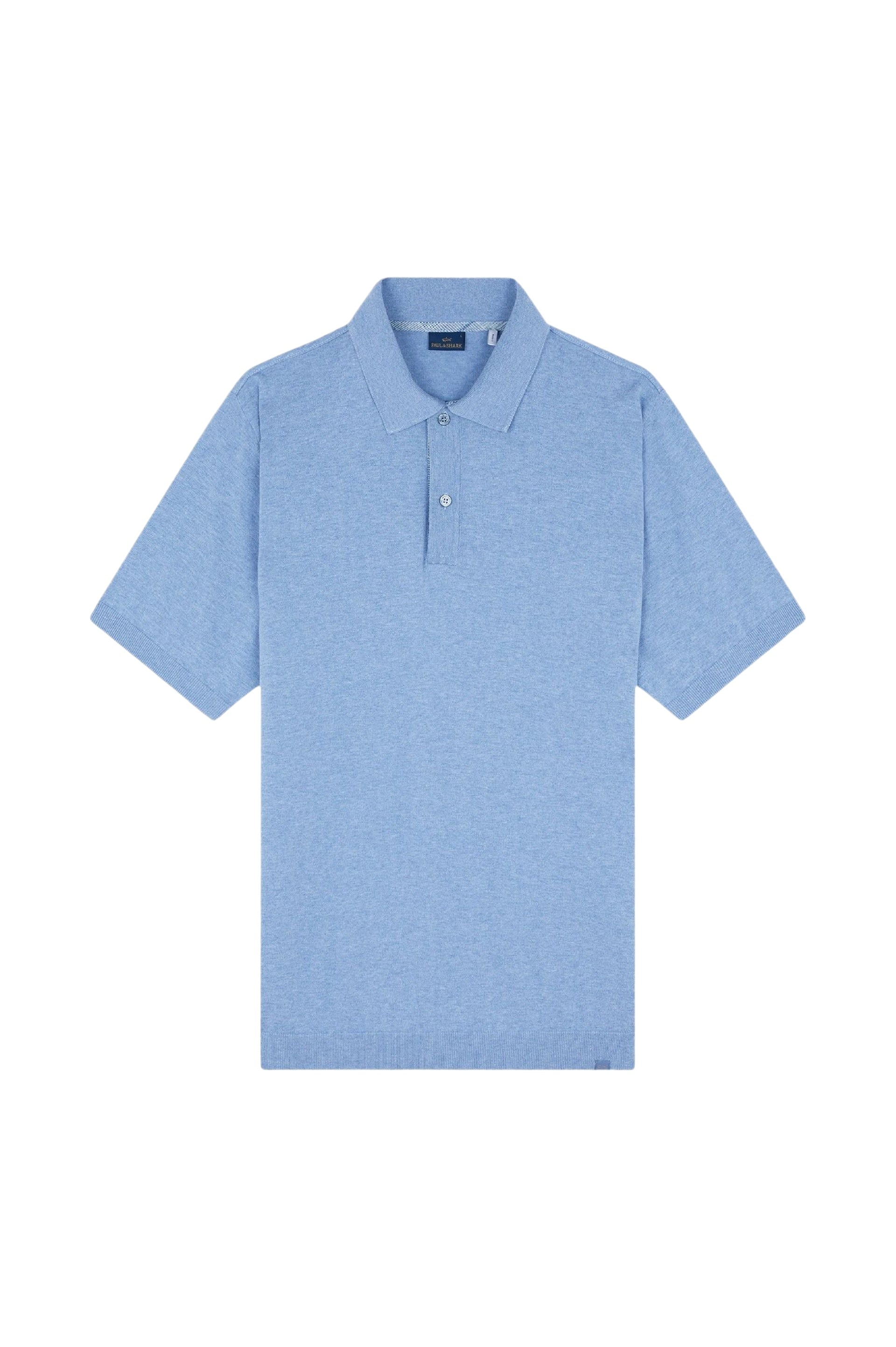 Short-sleeved knitted polo shirt - Aviator blue & tartan