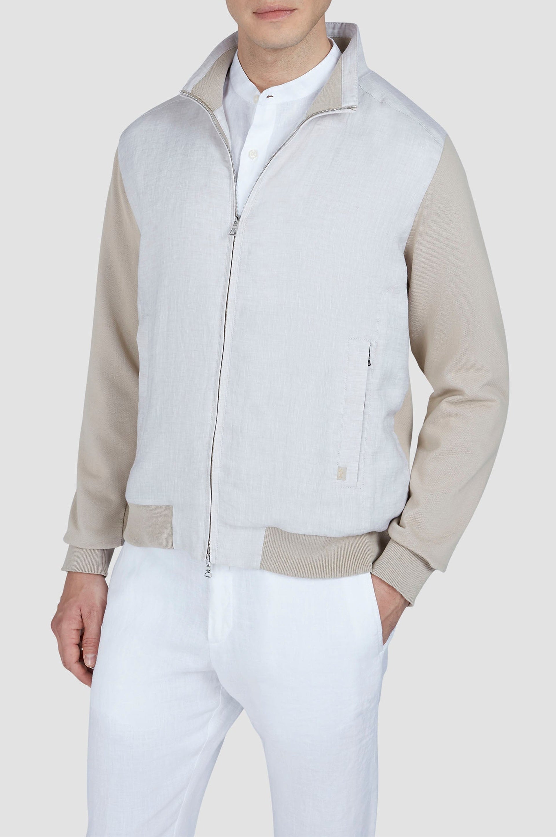 Cardigan with contrasting sleeves - Beige