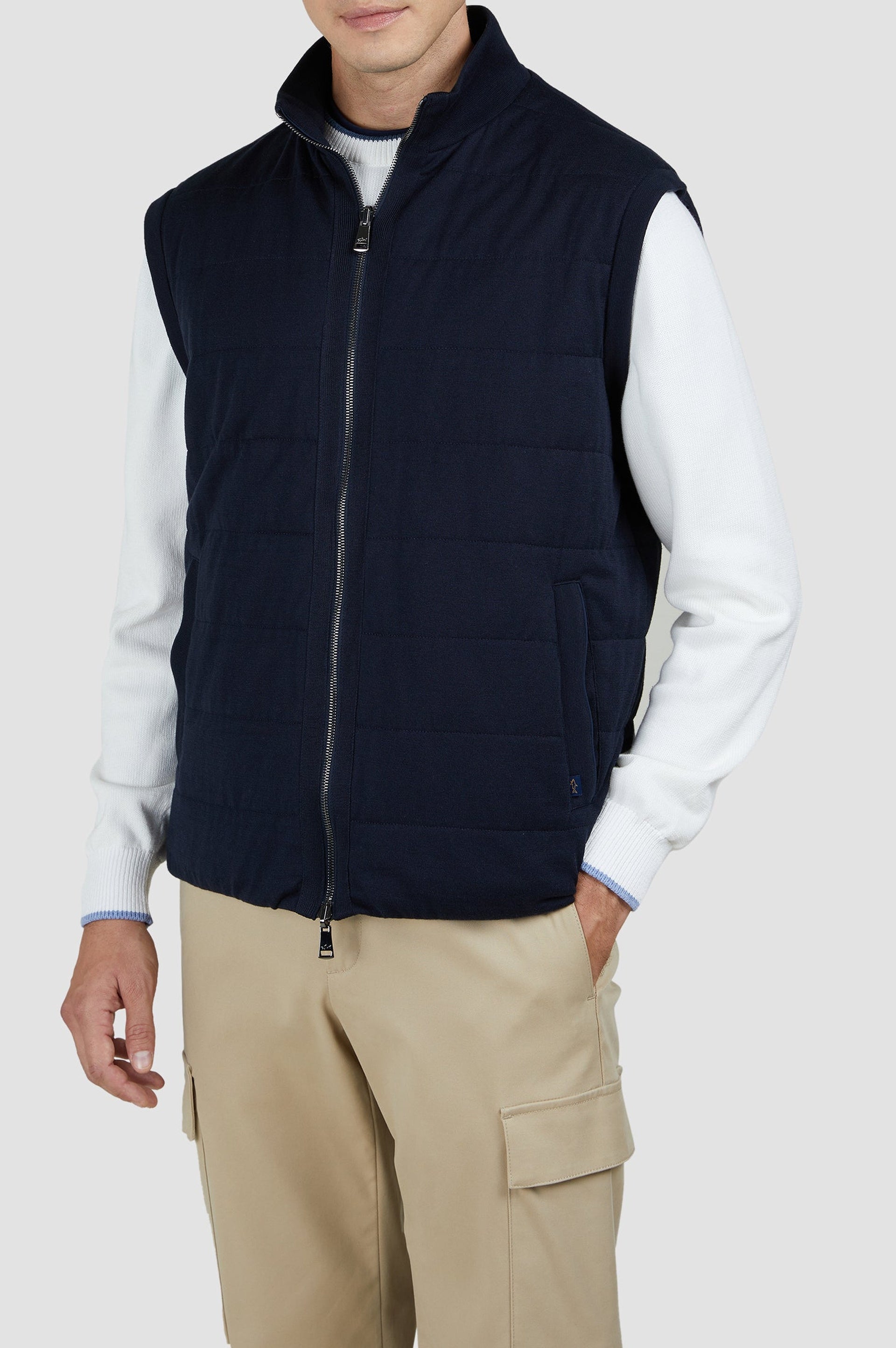Gilet sans manches réversible en soie - Bleu damier