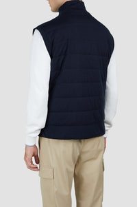 Gilet sans manches réversible en soie - Bleu damier
