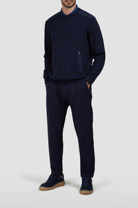 Sweat à col rond et poches - Bleu damier