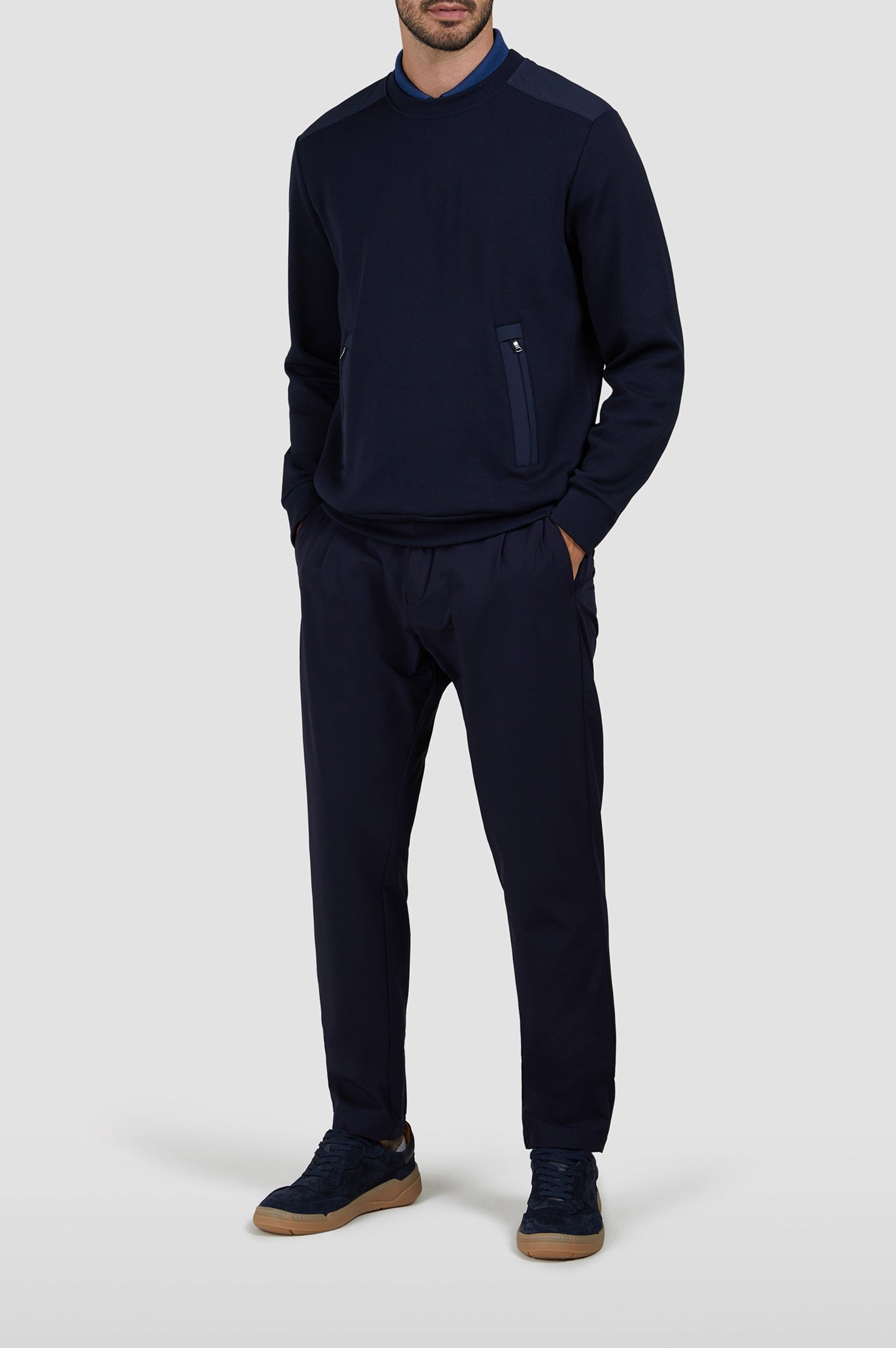 Sweat à col rond et poches - Bleu damier