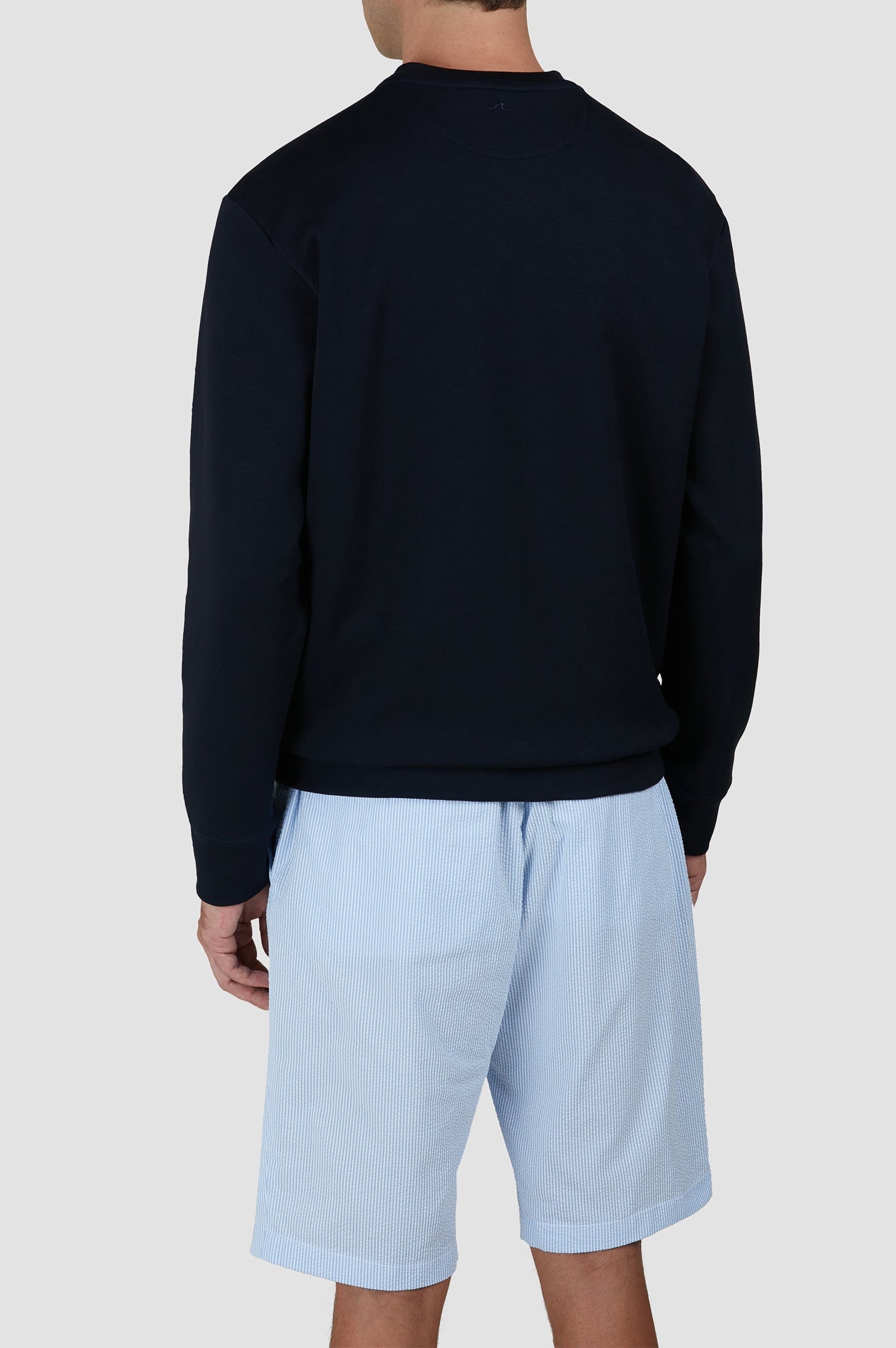 Pull à col rond avec Encre brodée - Bleu damier