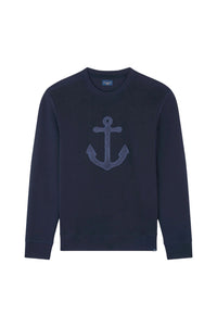 Pull à col rond avec Encre brodée - Bleu damier