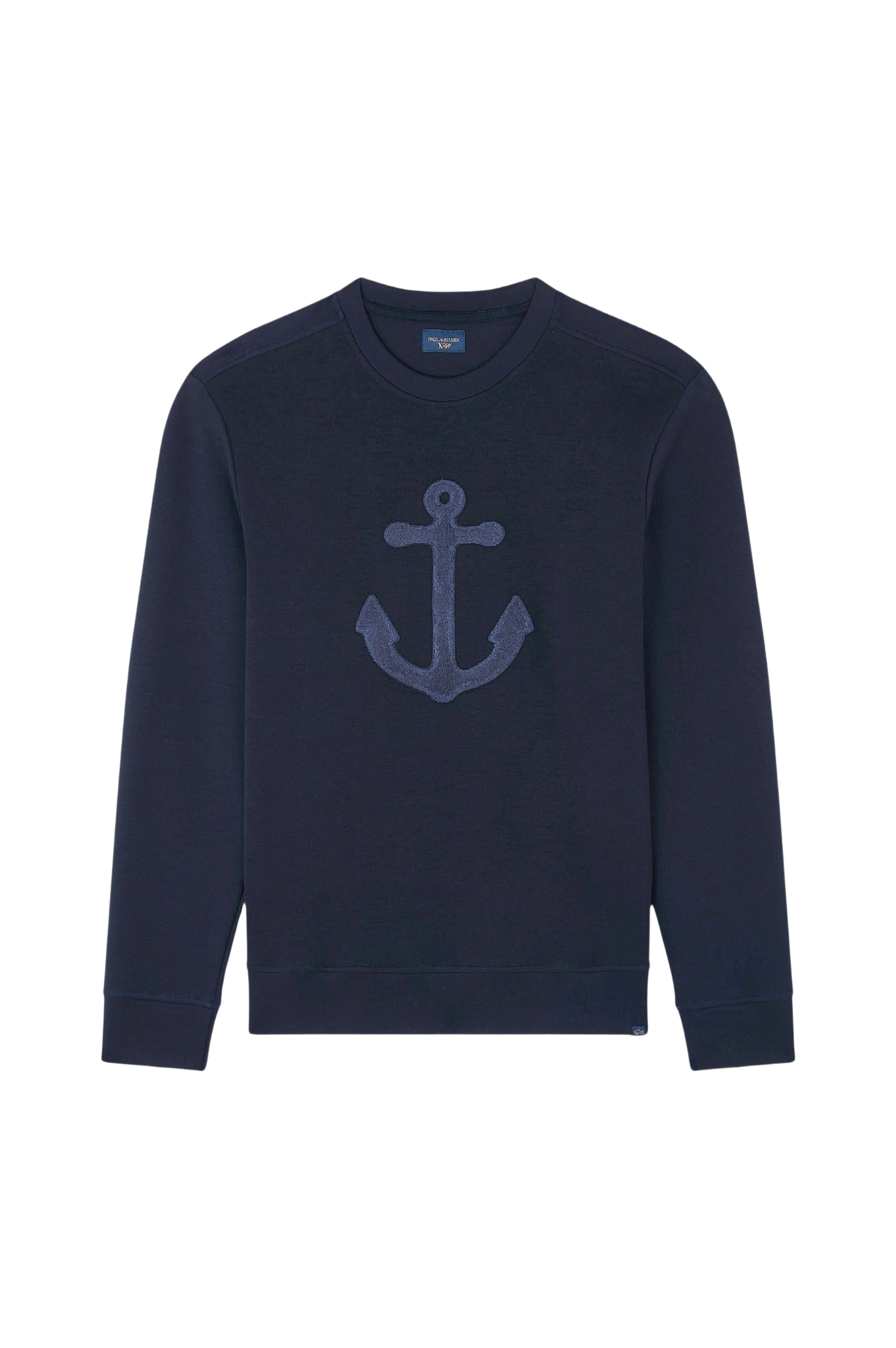 Pull à col rond avec Encre brodée - Bleu damier