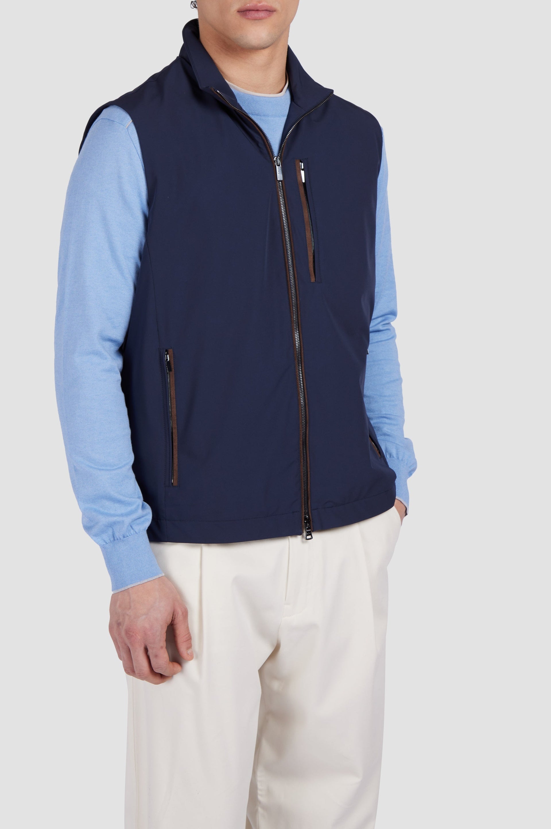 Sleeveless waistcoat with contrasting details - Checkered blue