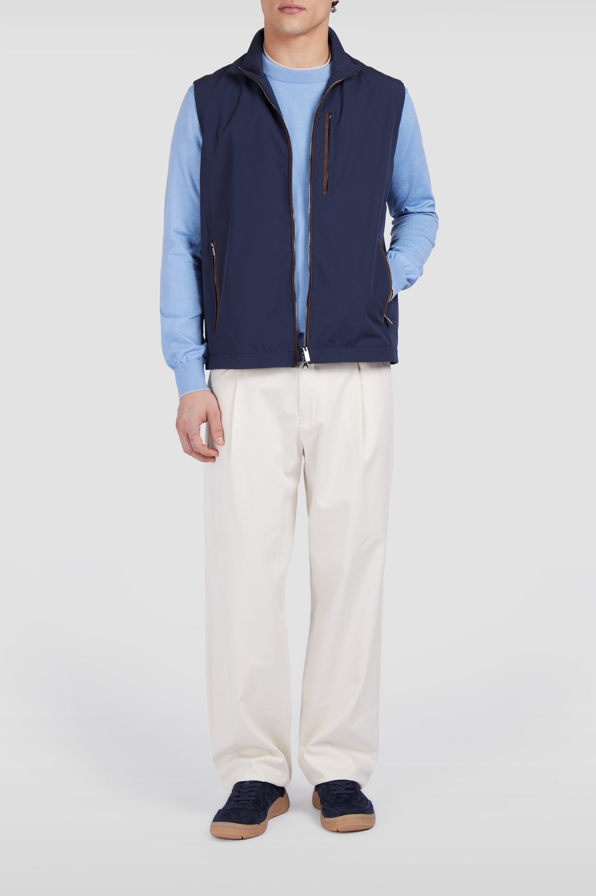 Sleeveless waistcoat with contrasting details - Checkered blue