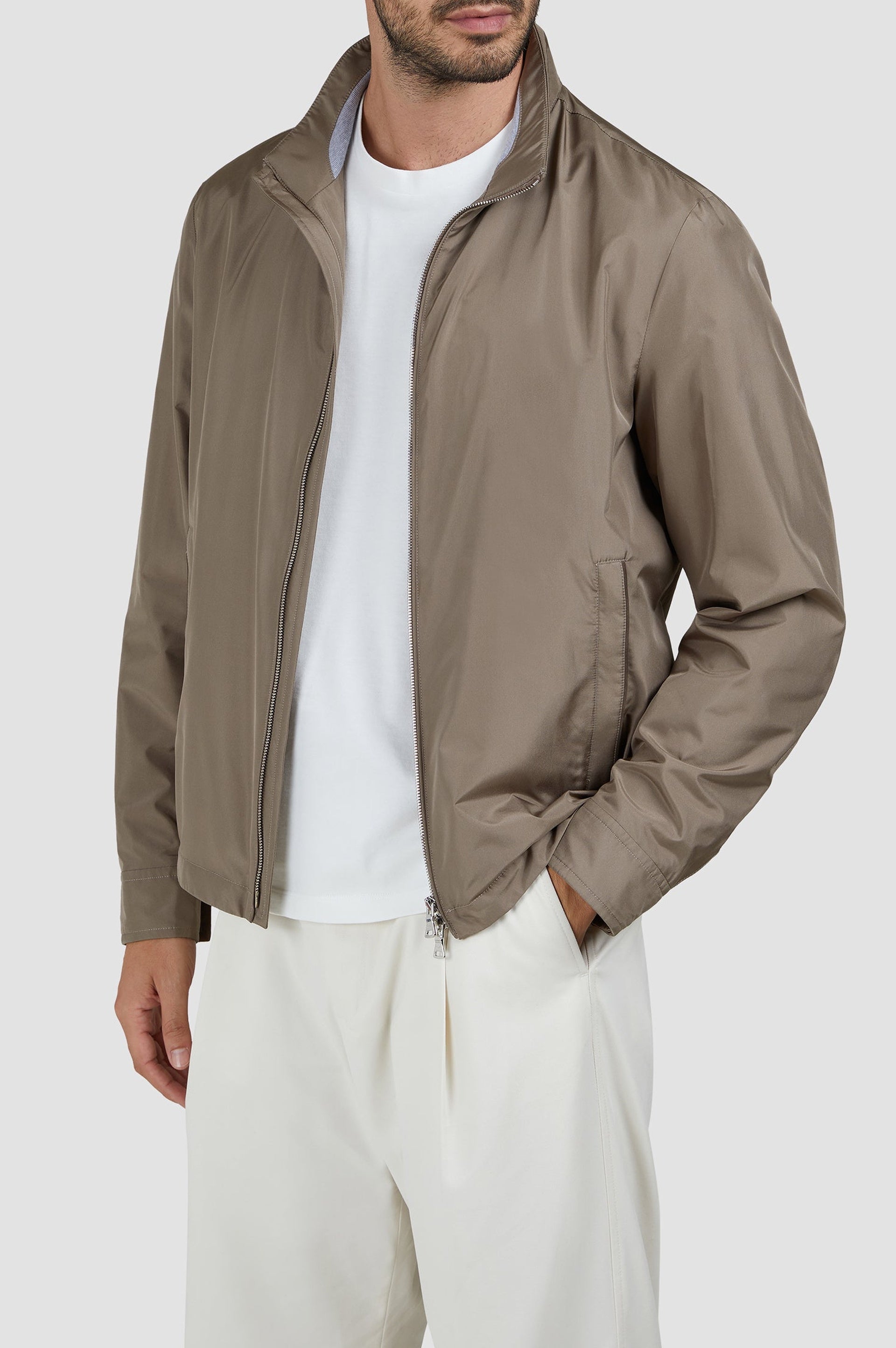 Silk jacket with a stand-up collar - Taupe