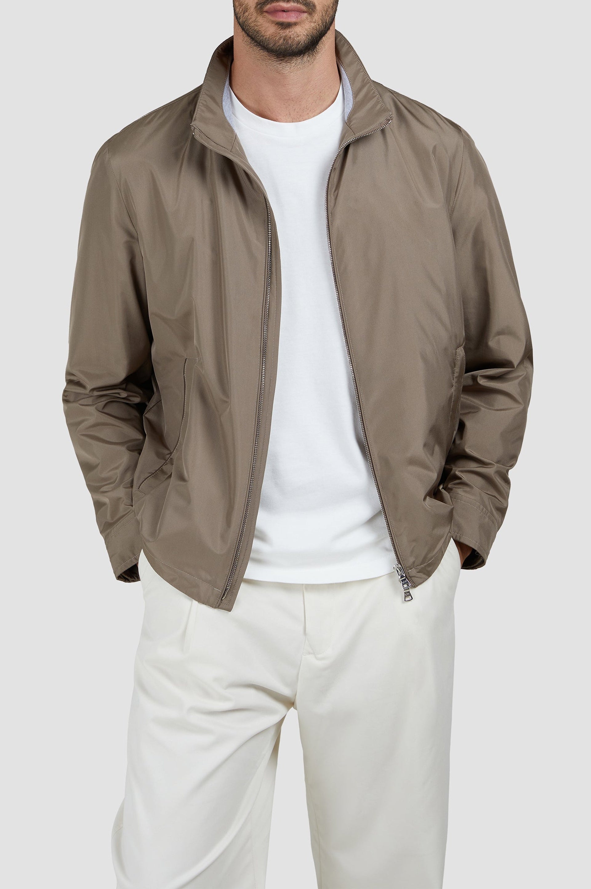 Silk jacket with a stand-up collar - Taupe