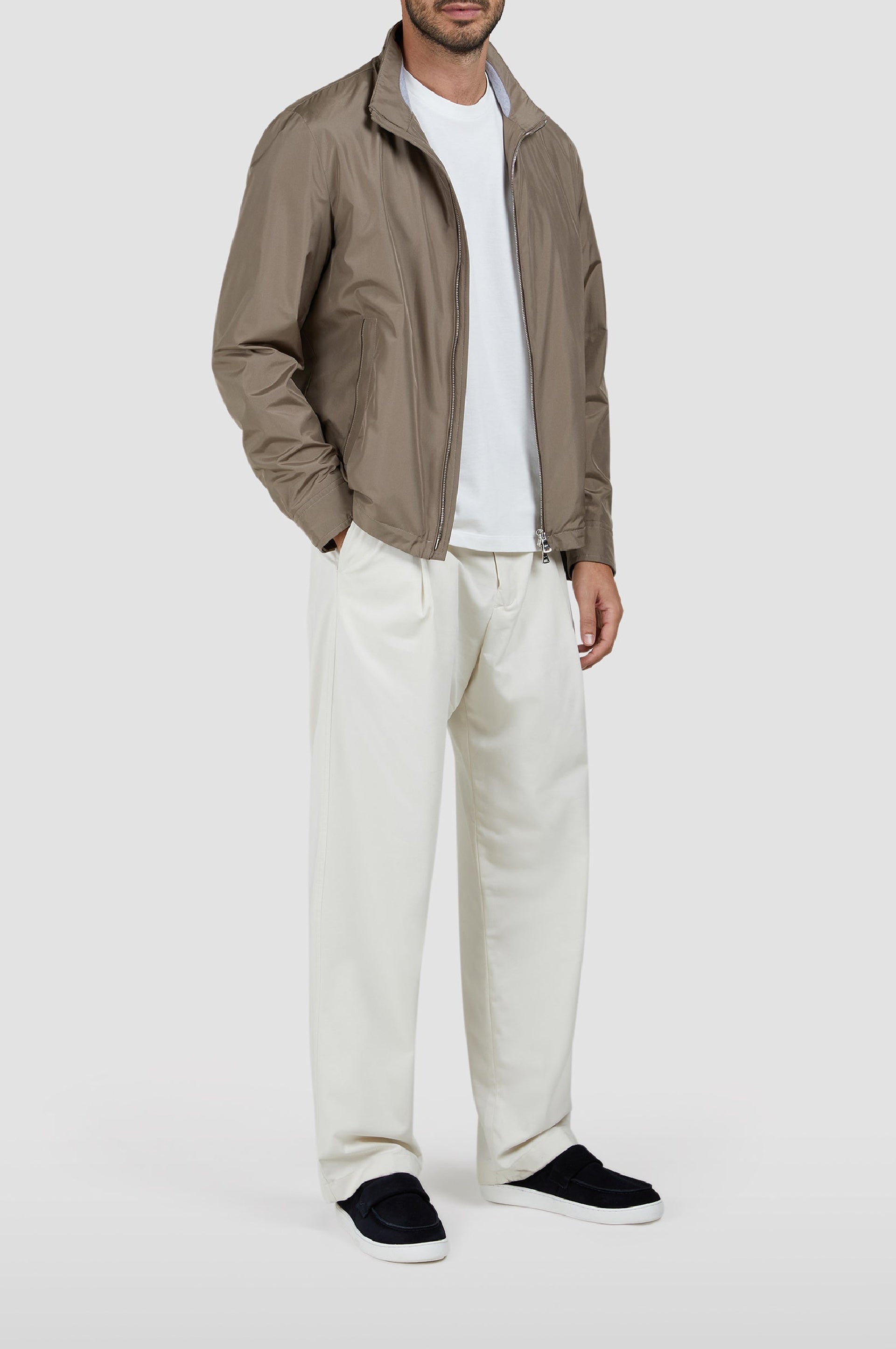Silk jacket with a stand-up collar - Taupe
