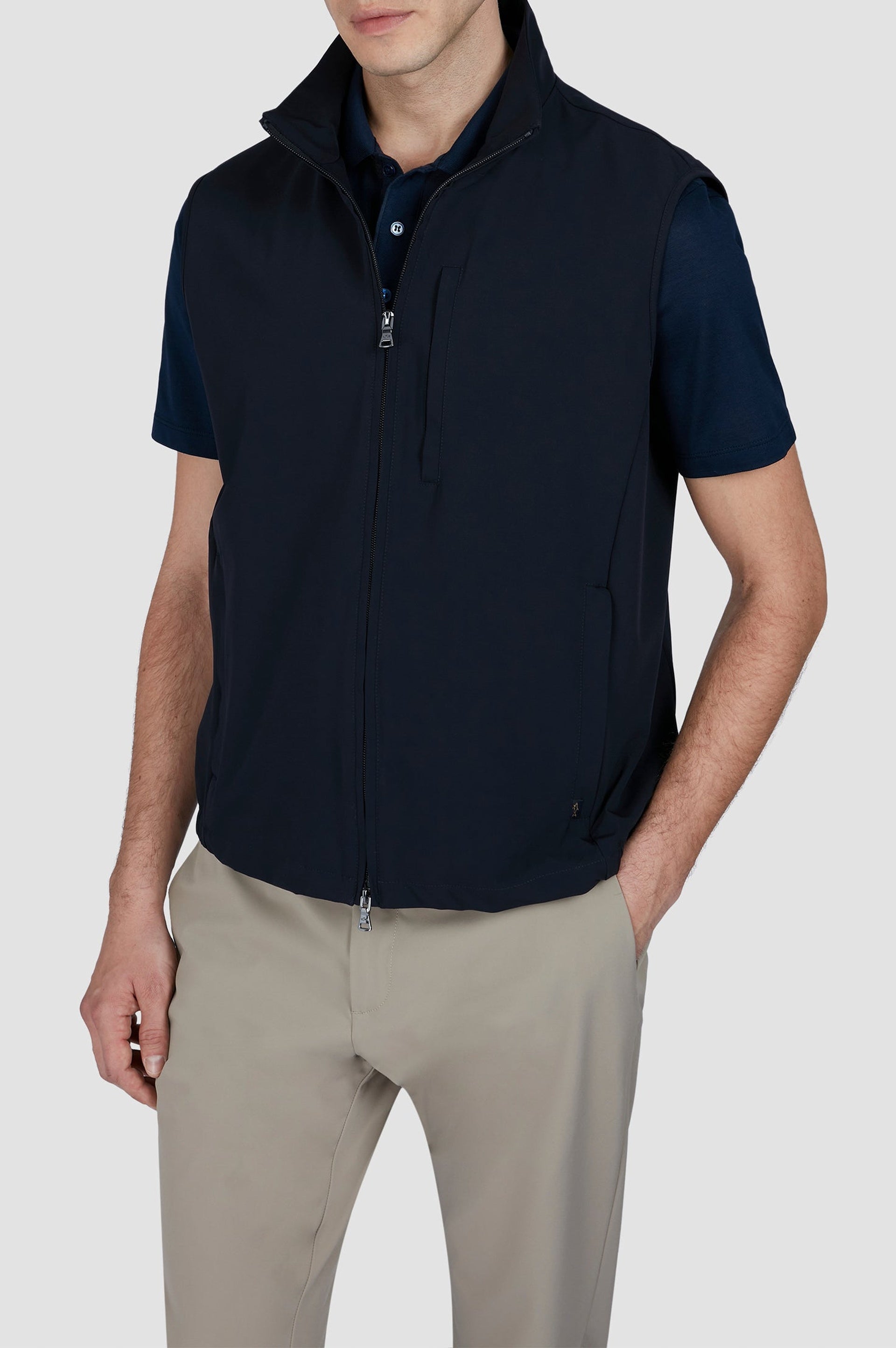 Gilet zippé sans manches - Bleu damier