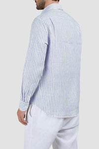 Striped linen shirt - White with blue stripes