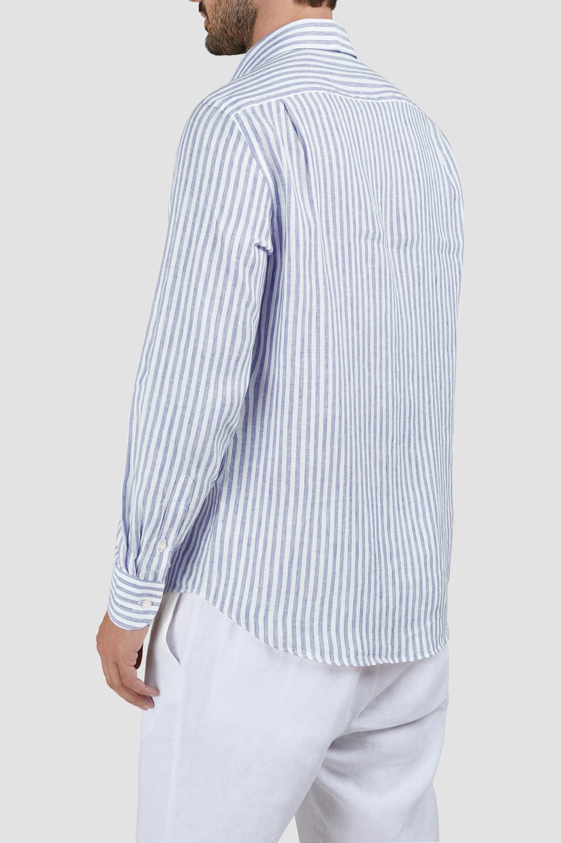Striped linen shirt - White with blue stripes
