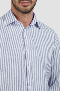 Striped linen shirt - White with blue stripes