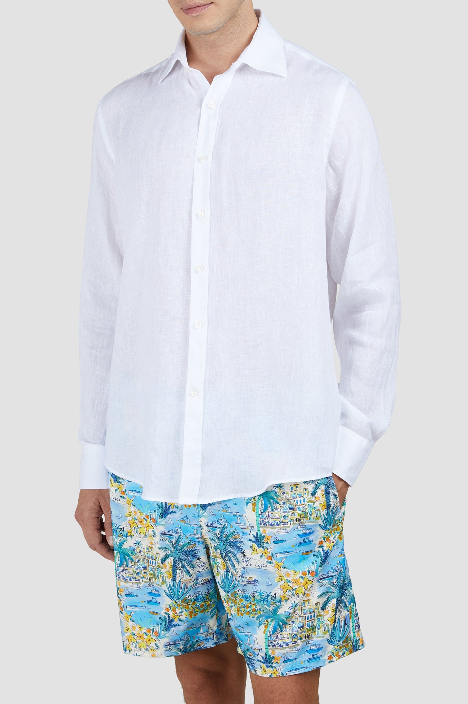 Chemise à manches longues en lin - Blanc