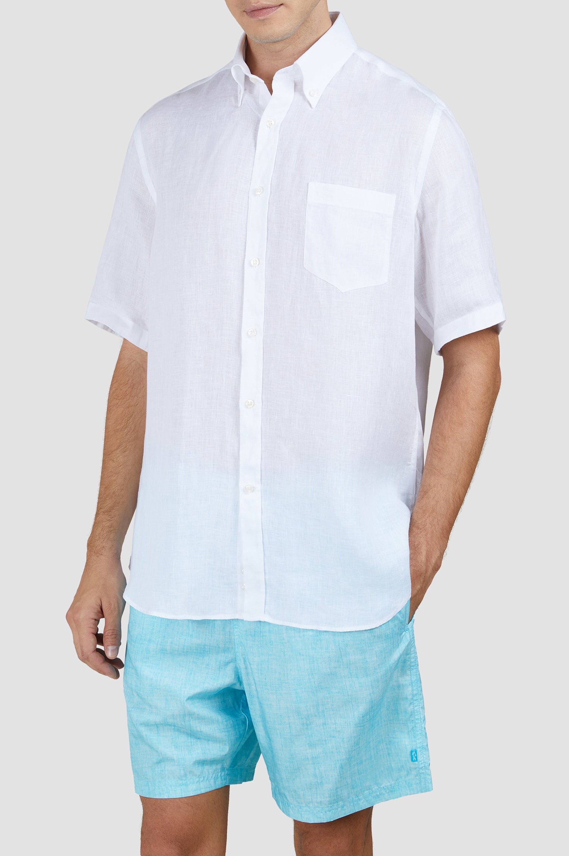 Chemise à manches courtes en lin - Blanc
