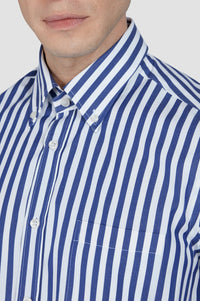 Chemise à manches courtes - Blanc à rayures bleues
